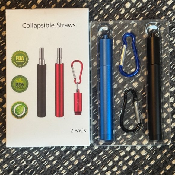 New! Straws Reusable / Collapsible - includes 2 - Picture 1 of 4